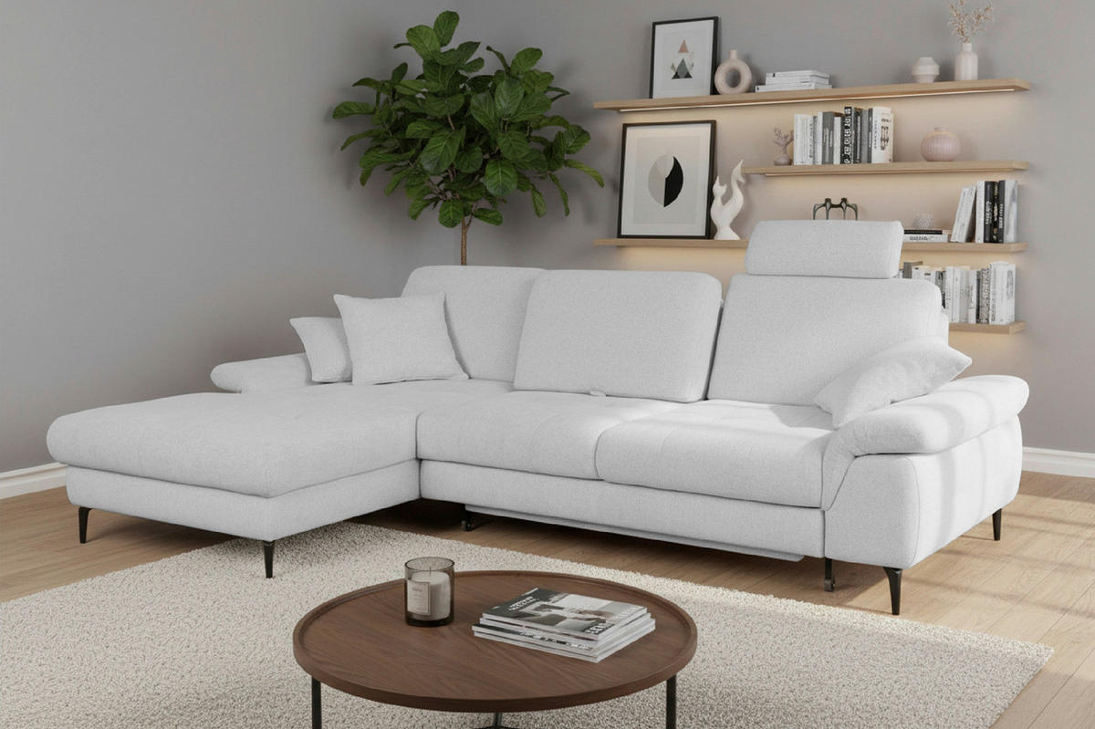 ECKSOFA ALMA in Chenille Hellgrau  191/285 cm  - Hellgrau/Schwarz, Design, Textil/Metall (191/285cm) - Livetastic