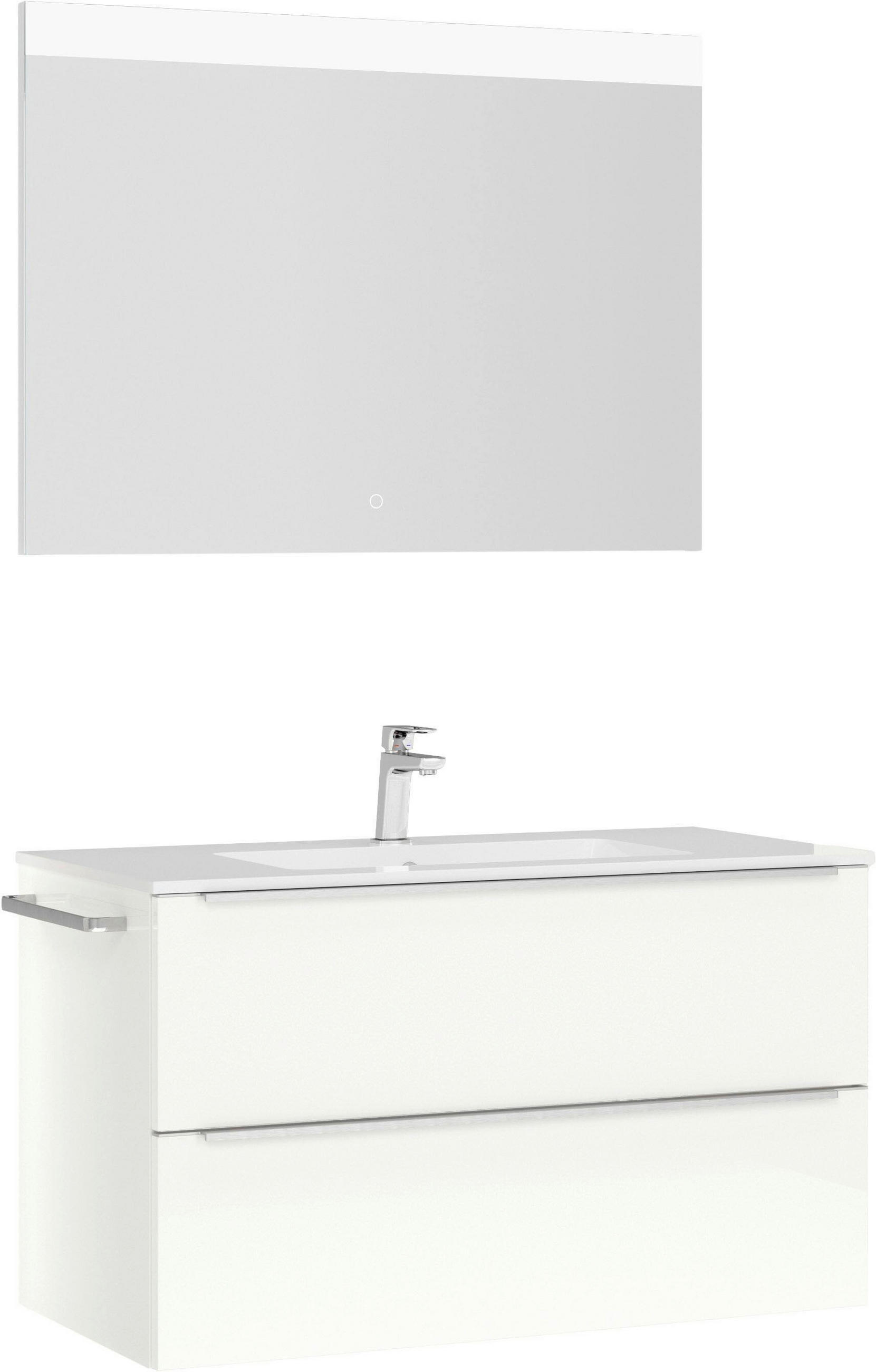 BADEZIMMER 3-teilig  in 101 cm  - Edelstahlfarben/Weiß Hochglanz, MODERN, Holzwerkstoff/Stein (101cm) - Nobilia