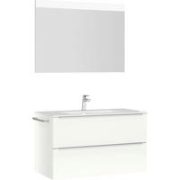 BADEZIMMER 3-teilig  in 101 cm  - Edelstahlfarben/Weiß Hochglanz, MODERN, Holzwerkstoff/Stein (101cm) - Nobilia