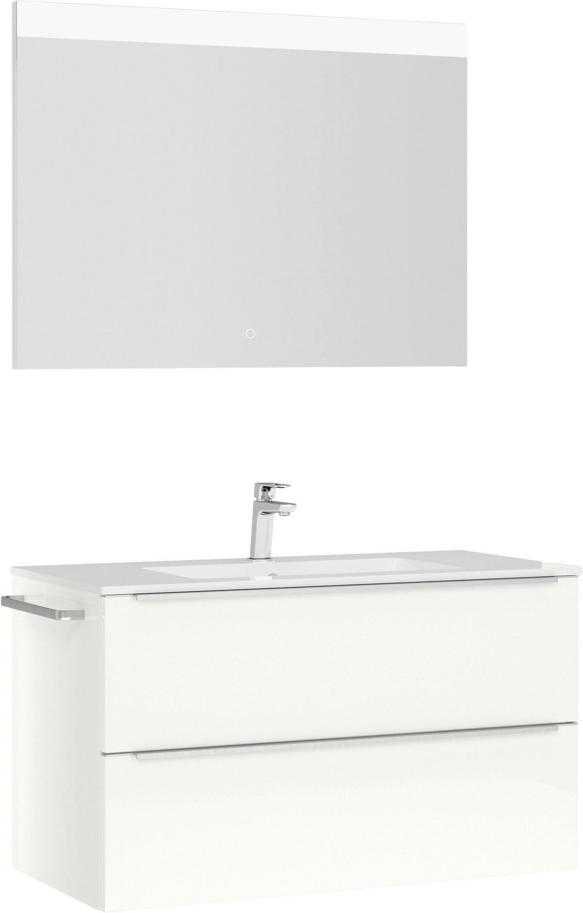 BADEZIMMER 3-teilig  in 101 cm  - Edelstahlfarben/Weiß Hochglanz, MODERN, Holzwerkstoff/Stein (101cm) - Nobilia