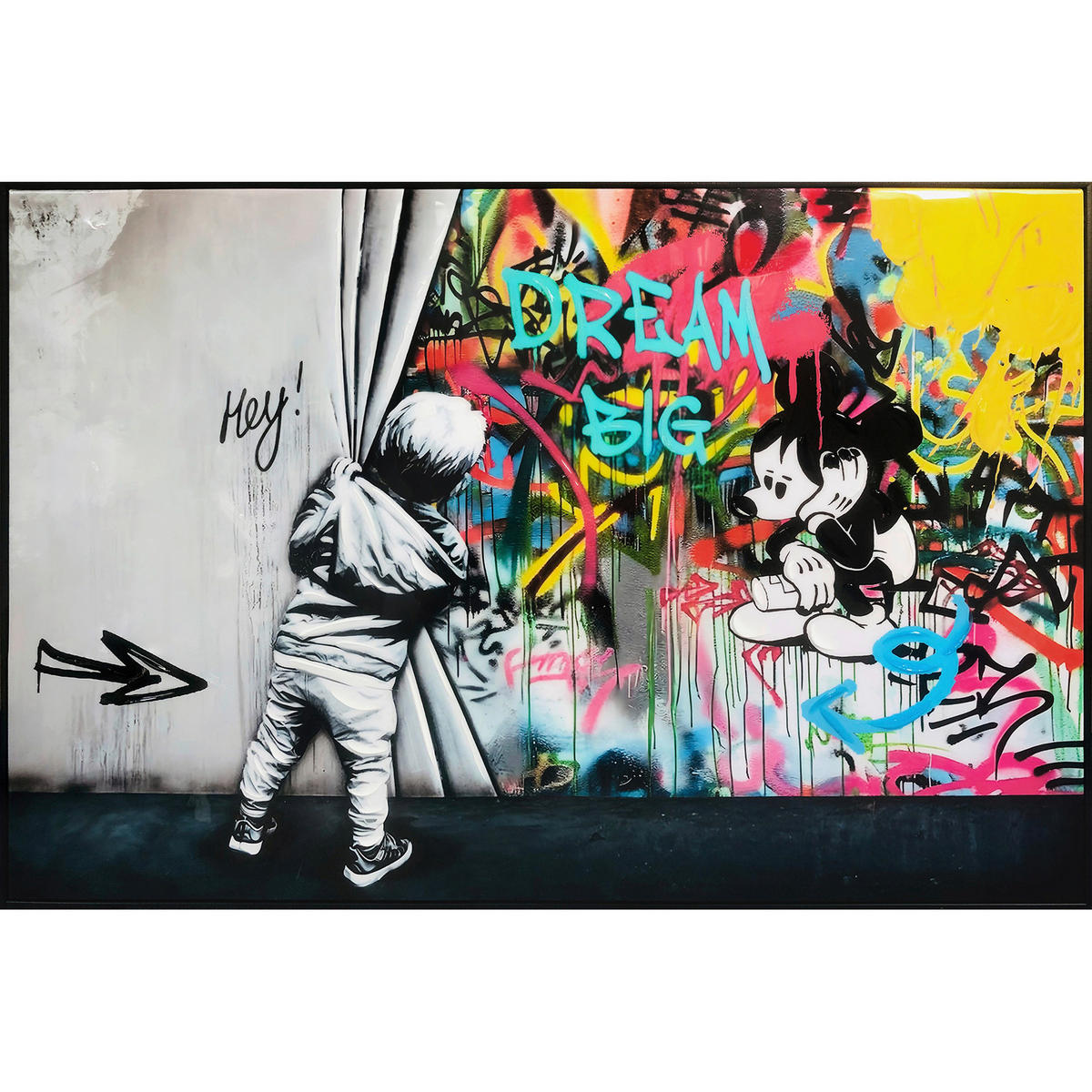 OLJEMÅLNING 120/80 cm  - blå/svart, Trend, trä/textil (120/80cm) - Monee