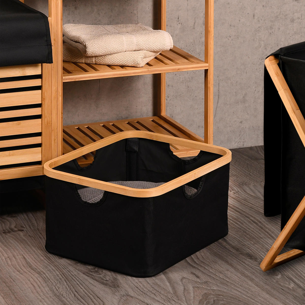 AUFBEWAHRUNGSKÖRBCHEN  - Schwarz/Naturfarben, Basics, Holz/Textil (54/26/36cm) - Kesper