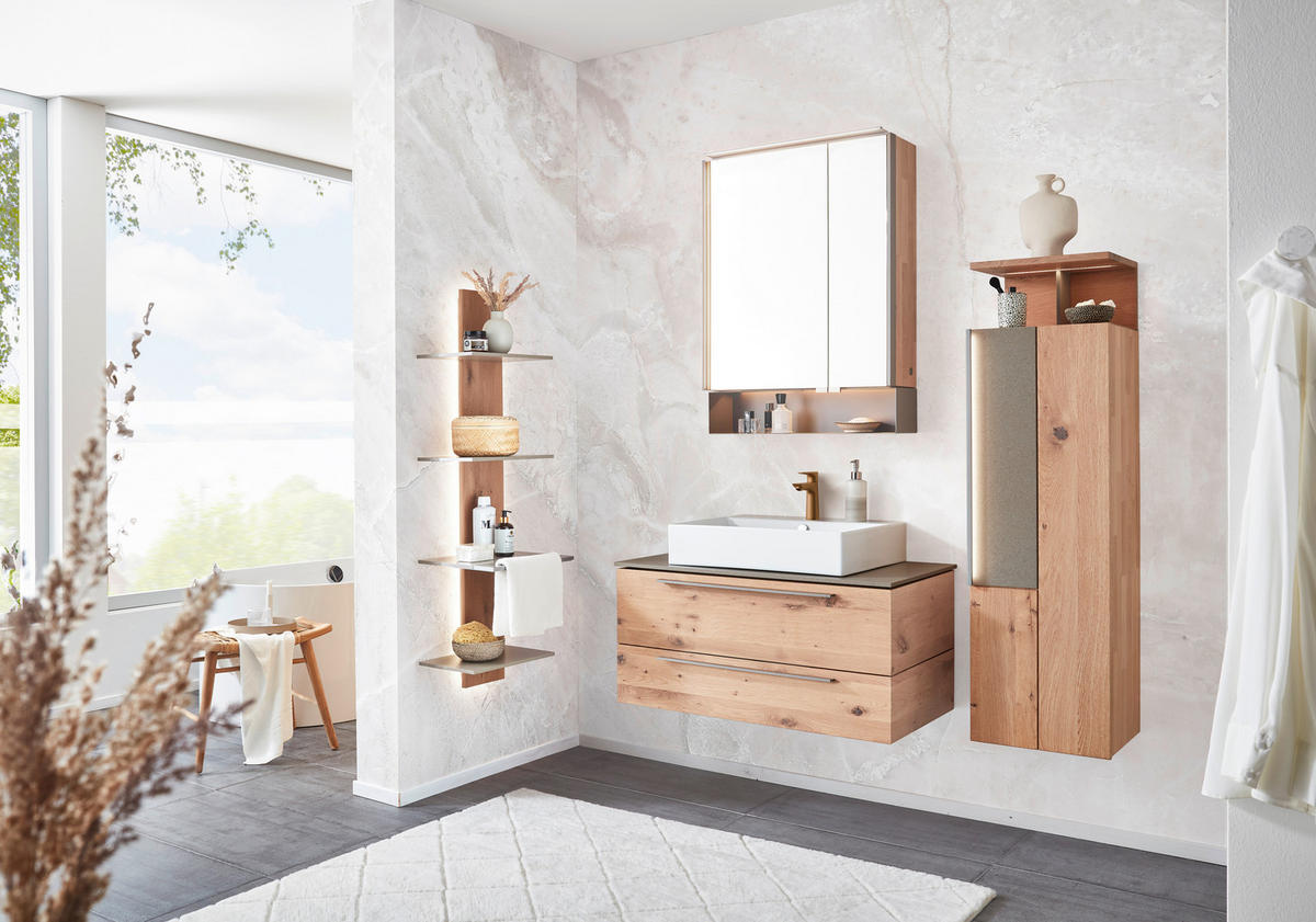 SPIEGELSCHRANK 67,9/90,1/19,7 cm  - Eichefarben/Titanfarben, MODERN, Glas/Holz (67,9/90,1/19,7cm) - Valdera