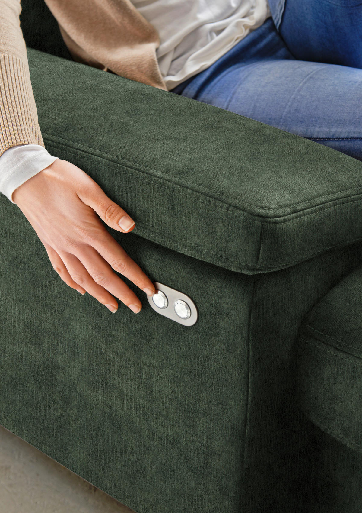WOHNLANDSCHAFT in Velours Grün  - Eichefarben/Grün, Konventionell, Holz/Textil (235/316/167cm) - Beldomo System