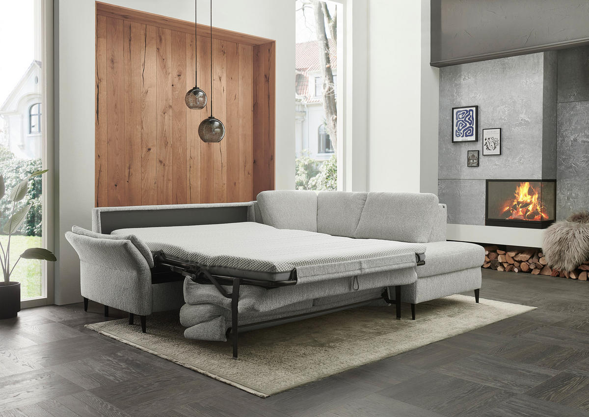 ECKSOFA Webstoff Ecru  - Ecru/Schwarz, Konventionell, Textil/Metall (277/201cm) - Dieter Knoll