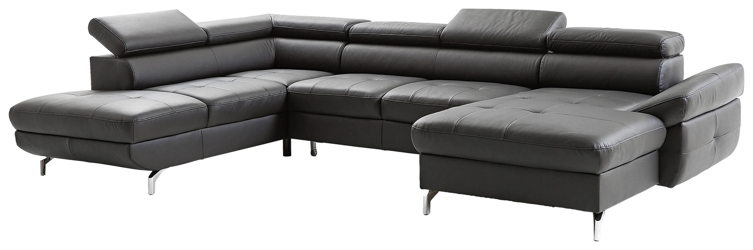 Thumbnail - Novel Wohnlandschaft, Schwarz, Leder, Echtleder, 7-Sitzer, U-Form, 340x220 cm, Lederauswahl, seitenverkehrt erhältlich, ...