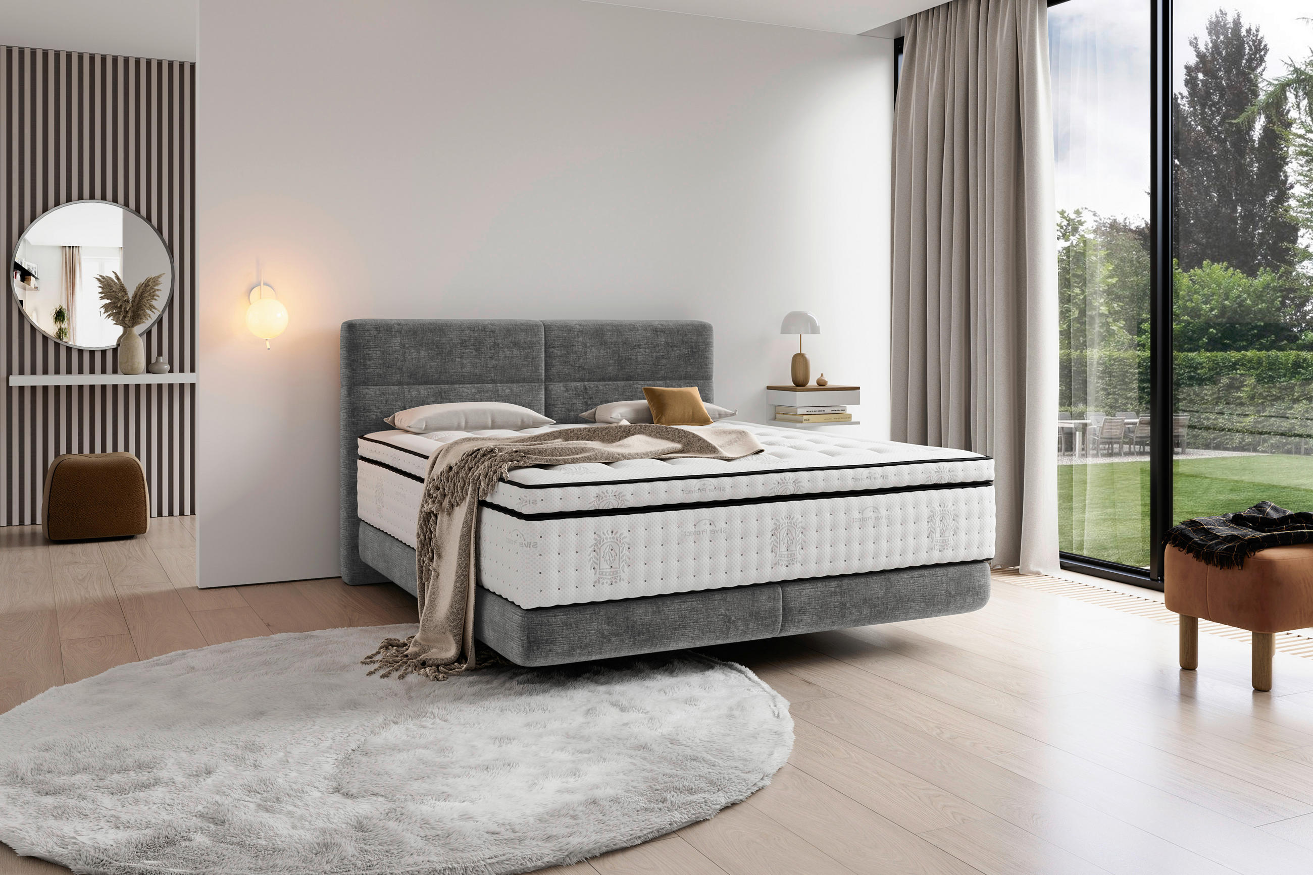 BOXSPRINGBETT 160/200 cm  in Grau  - Schwarz/Grau, KONVENTIONELL, Holz/Textil (160/200cm) - Esposa