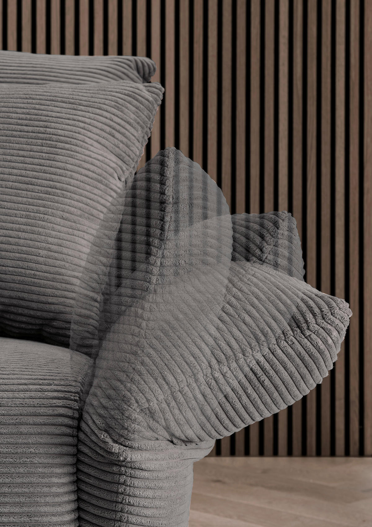 ECKSOFA in Cord Grau  - Schwarz/Grau, Design, Textil/Metall (178/264-302cm) - Livetastic