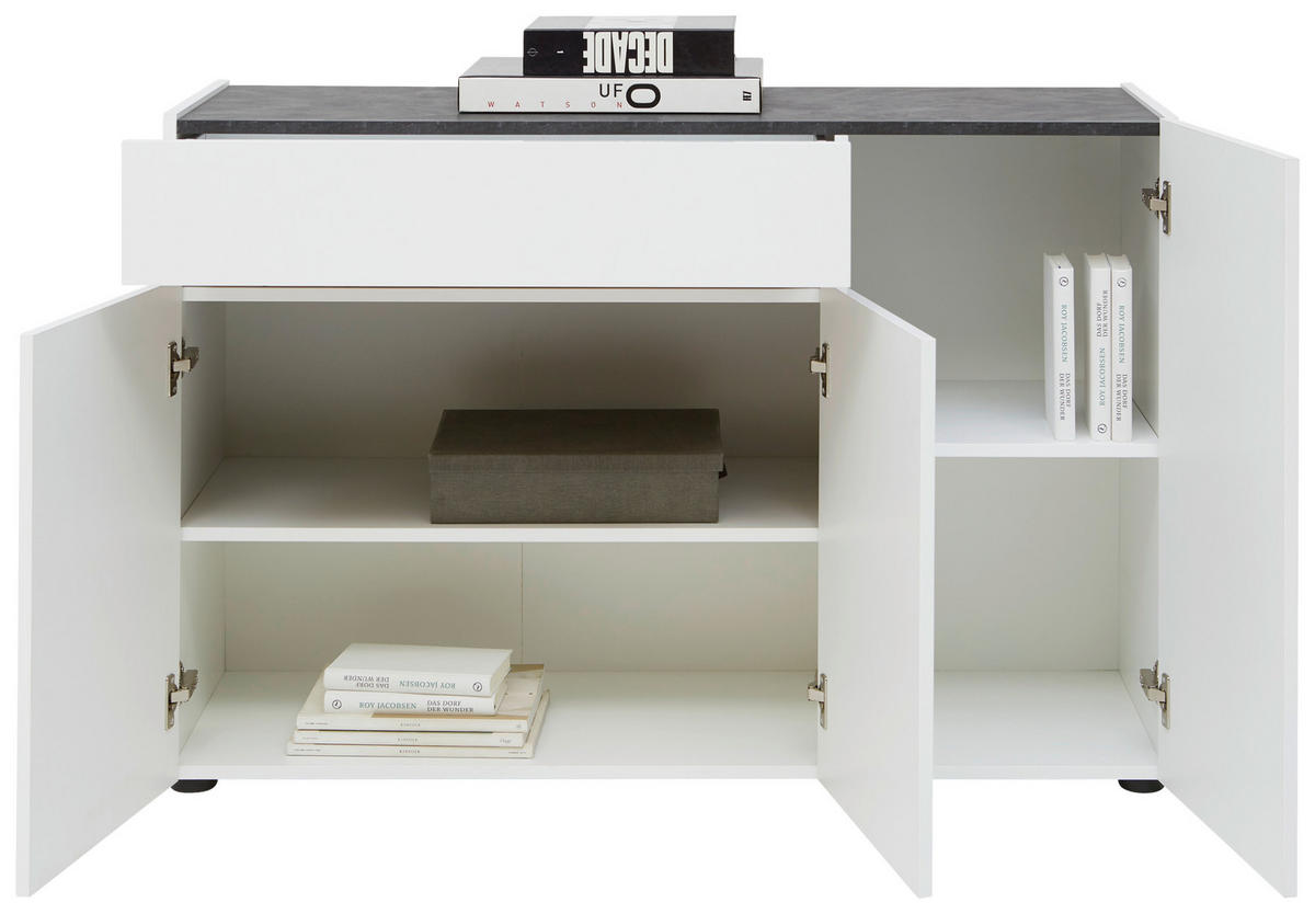 KOMODA S VRATIMA - bela/crna, Dizajnerski, pločasti materijal/plastika (120,2/80,1/42,6cm) - Voleo