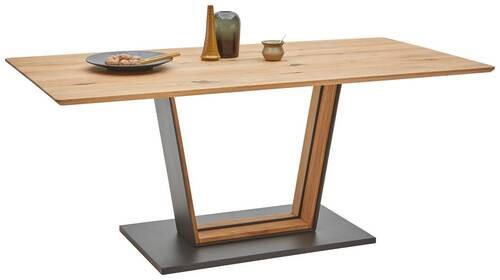 ESSTISCH Balkeneiche massiv rechteckig Eichefarben  - Eichefarben/Schwarz, Natur, Holz/Metall (180/90/77cm) - Valnatura