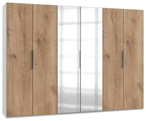 DREHTÜRENSCHRANK 300/216/58 cm 6-türig Weiß, Eichefarben  - Chromfarben/Eichefarben, MODERN, Holzwerkstoff (300/216/58cm) - MID.YOU