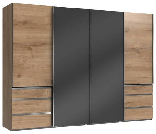 SCHWEBETÜRENSCHRANK in Grau, Eichefarben  - Chromfarben/Eichefarben, Modern, Holzwerkstoff (300/216/65cm) - MID.YOU