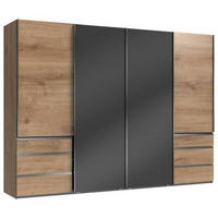 SCHWEBETÜRENSCHRANK in Grau, Eichefarben  - Chromfarben/Eichefarben, Modern, Holzwerkstoff (300/216/65cm) - MID.YOU