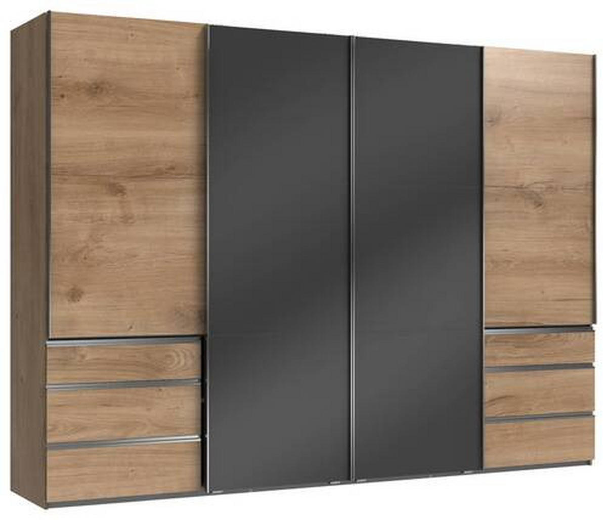 SCHWEBETÜRENSCHRANK in Grau, Eichefarben  - Chromfarben/Eichefarben, Modern, Holzwerkstoff (300/216/65cm) - MID.YOU
