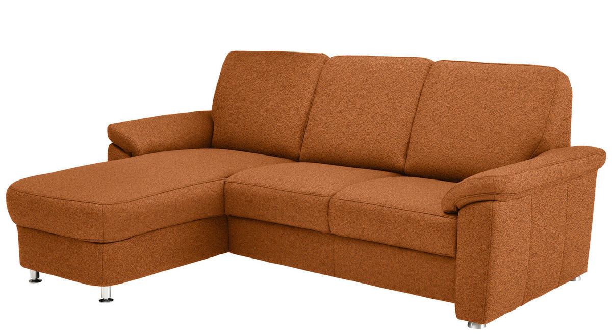 ECKSOFA in Flachgewebe Cognac  163/250 cm  - Chromfarben/Cognac, KONVENTIONELL, Textil/Metall (163/250cm) - Beldomo System