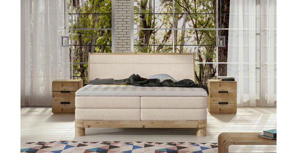 BOXSPRINGBETT 140/200 cm,  in Beige, gepolstertes Kopfteil, Topper, Matratzen, H3 + H3 = fest  - Eichefarben/Beige, Natur, Holz/Textil (140/200cm) - Valnatura
