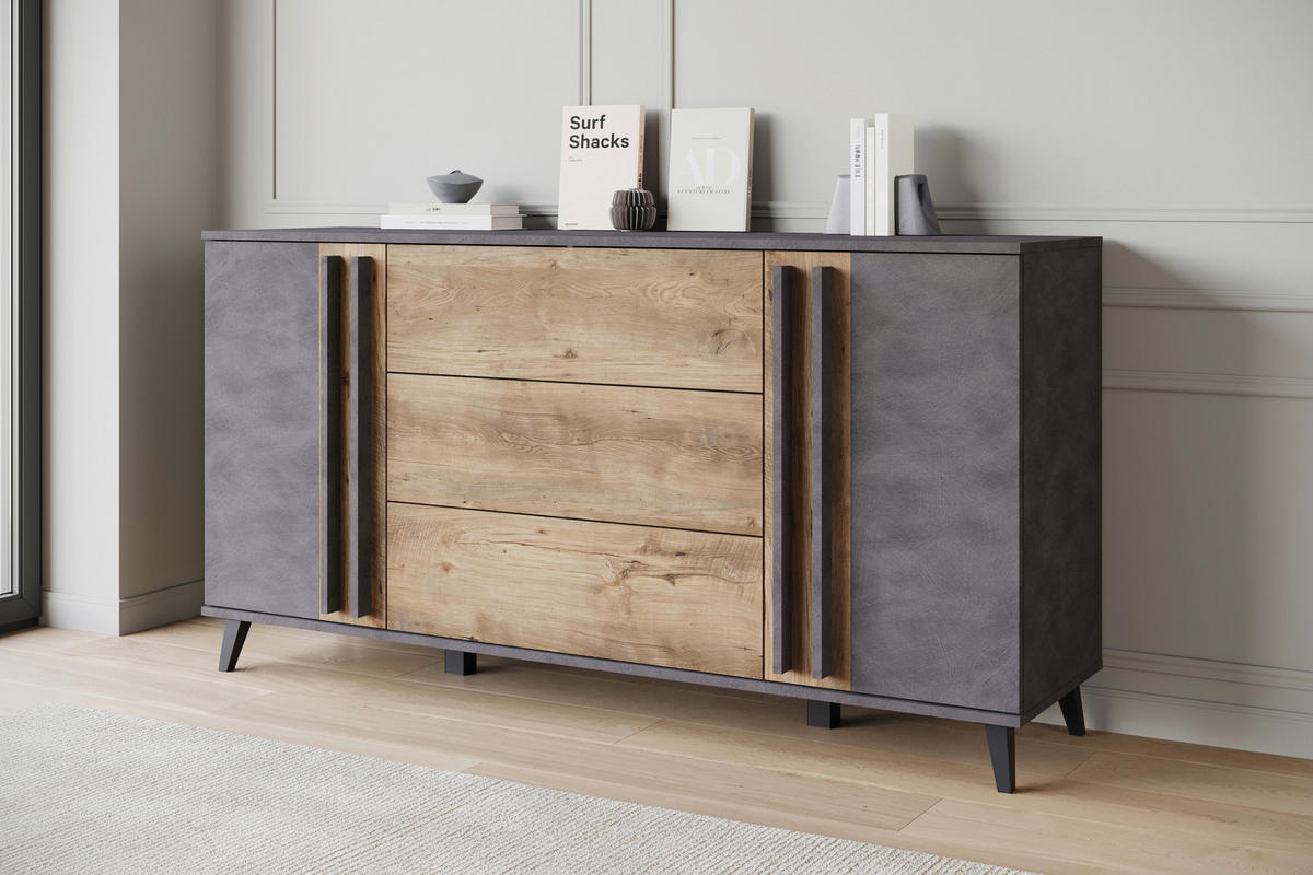 ŠIROKA KOMODA, antracit, barve kostanja  - črna/antracit, Trend, umetna masa/leseni material (150/77,8/39,5cm) - P & B