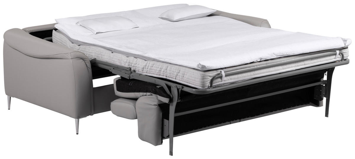 SCHLAFSOFA in Echtleder Hellgrau  - Hellgrau, Design, Leder/Metall (203/77-98/103cm) - MID.YOU