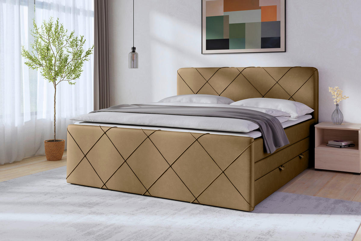 BOXSPRINGBETT 180/200 cm  in Beige  - Beige/Schwarz, Modern, Holz/Kunststoff (180/200cm) - MID.YOU