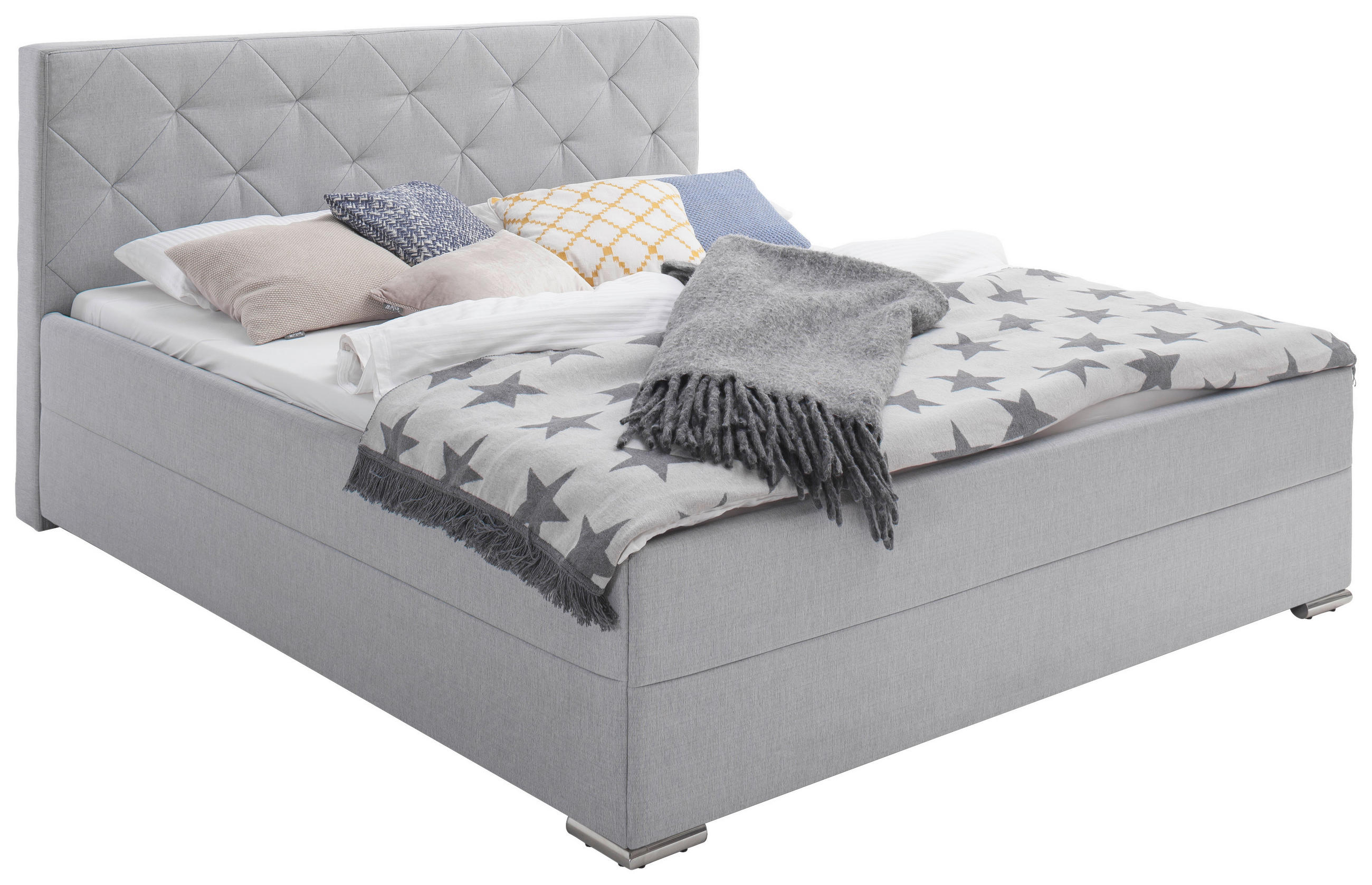 POLSTERBETT CHICAGO 180/200 cm  in Hellgrau  - Chromfarben/Hellgrau, KONVENTIONELL, Textil/Metall (180/200cm) - Livetastic