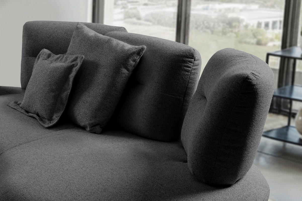 BIGSOFA Flachgewebe Anthrazit  - Anthrazit/Schwarz, Design, Textil/Metall (456/93/138cm) - Moderano