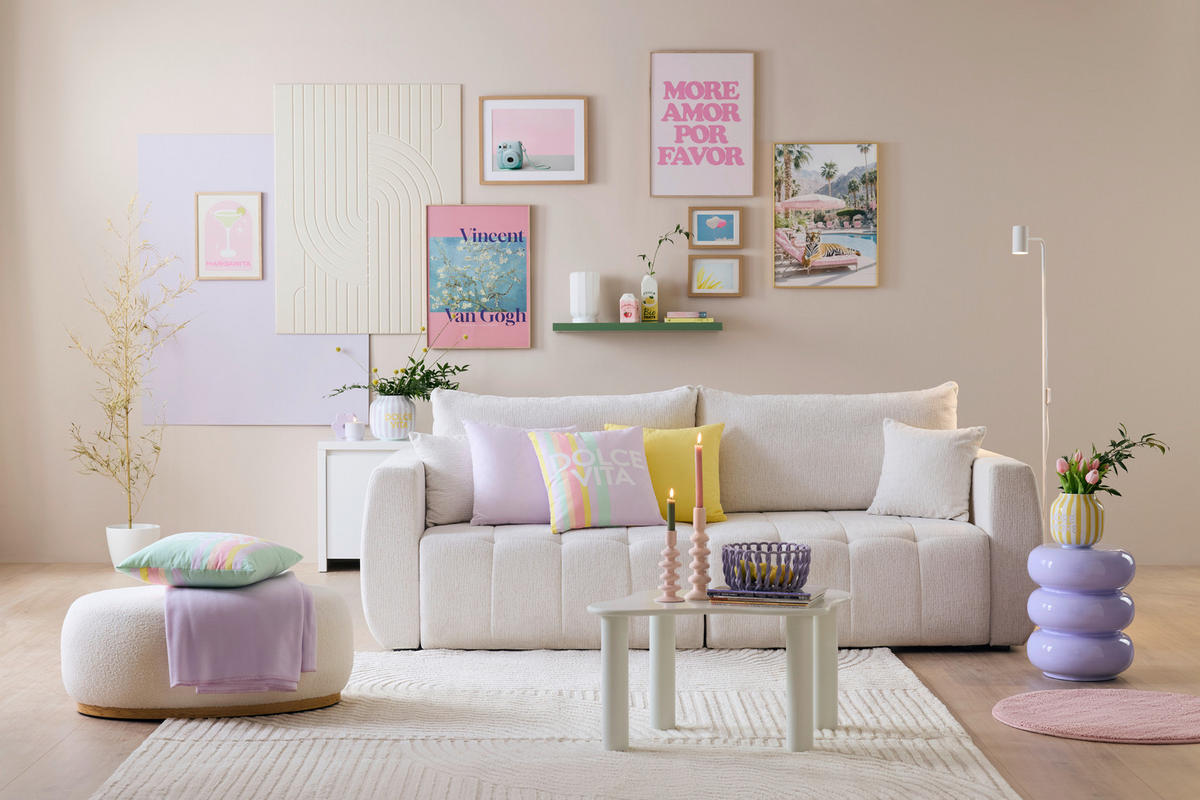 SCHLAFSOFA Chenille, Jacquard Creme  - Beige/Creme, Kunststoff/Textil (245/74-90/104cm) - MID.YOU