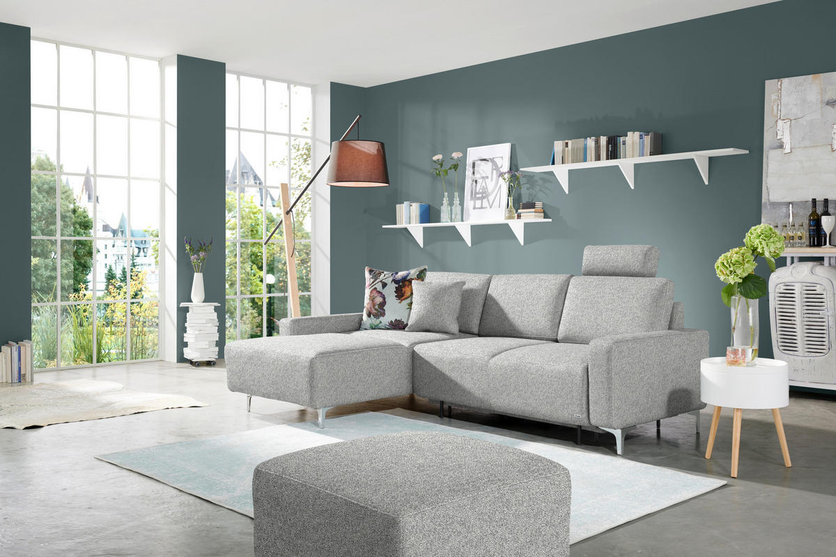 ECKSOFA  in Mikrovelours Naturfarben  160/248 cm  - Alufarben/Naturfarben, Design, Textil/Metall (160/248cm) - Sedda