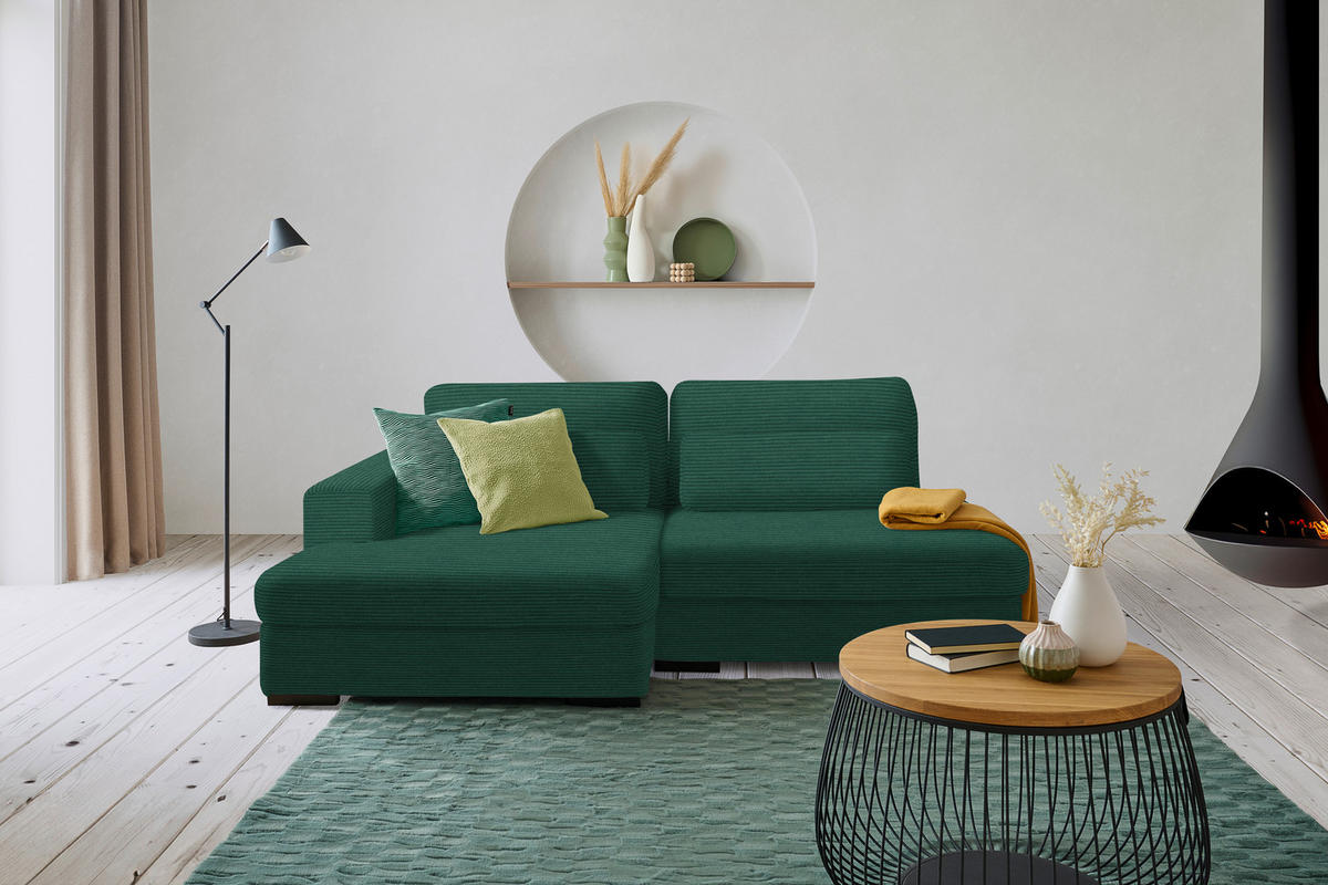 ECKSOFA in Cord, Velours Waldgrün  - Waldgrün/Schwarz, Design, Kunststoff/Textil (158/223cm) - Lomoco