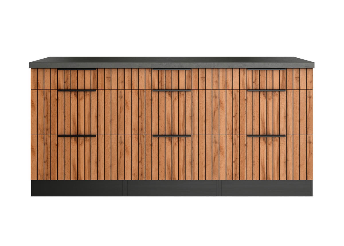 KÜCHENUNTERSCHRANK 180/85/60 cm  in Graphitfarben, Eiche Wotan  - Schieferfarben/Eiche Wotan, Basics, Holzwerkstoff/Metall (180/85/60cm) - Held