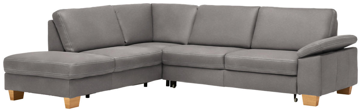 ECKSOFA  in Echtleder Grau  235/274 cm  - Eichefarben/Beige, KONVENTIONELL, Leder/Holzwerkstoff (235/274cm) - Beldomo Premium