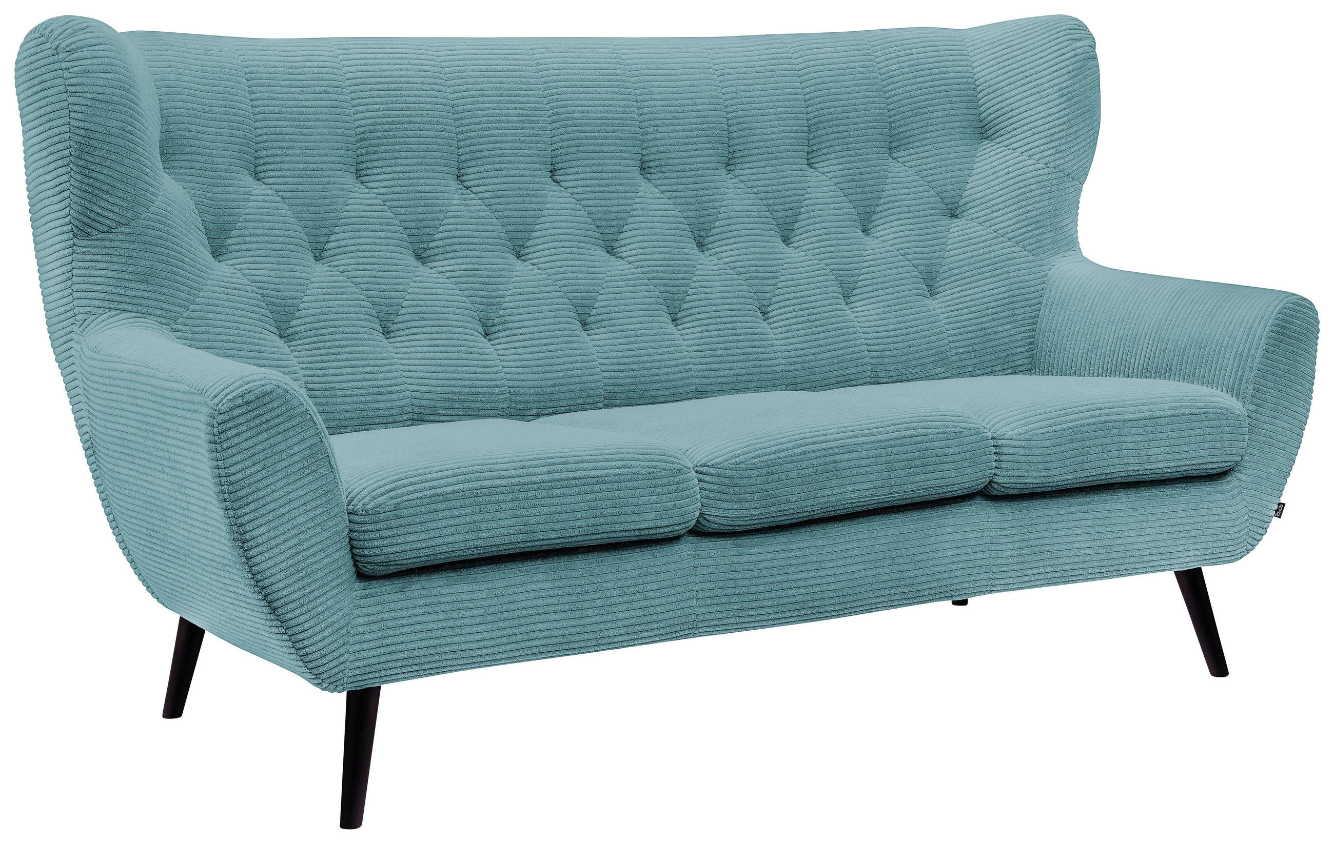 3-SITZER-SOFA Cord Türkis  - Türkis/Schwarz, Design, Holz/Textil (187/101/95cm) - Stylife