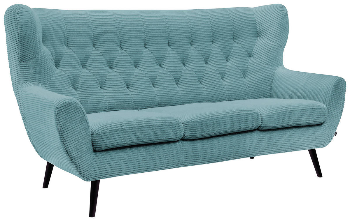 3-SITZER-SOFA Cord Türkis  - Türkis/Schwarz, Design, Holz/Textil (187/101/95cm) - Stylife