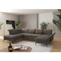 WOHNLANDSCHAFT Schlammfarben Flachgewebe  - Schlammfarben/Schwarz, KONVENTIONELL, Textil/Metall (231/359/198cm) - Sit & More