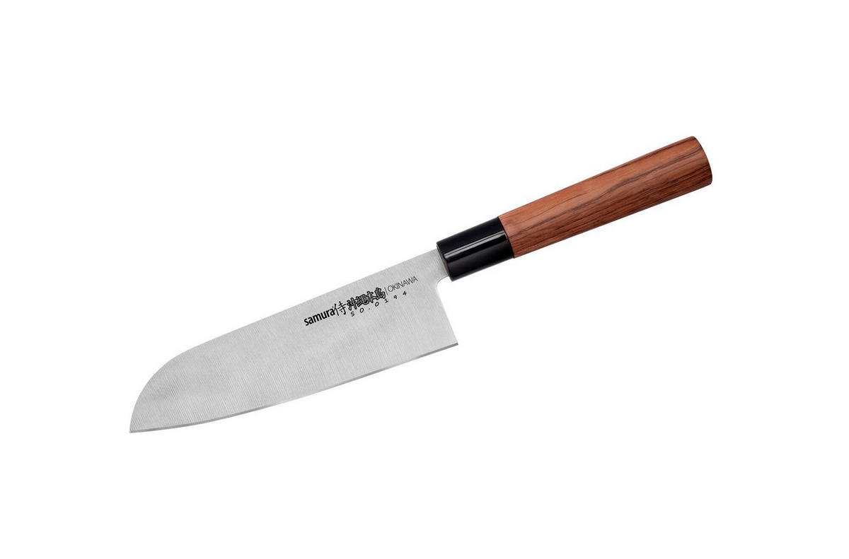 NOŽ SANTOKU  OKINAWA 32,3/5,7/2,2 cm           nerjaveče jeklo - srebrne barve/rjava, Basics, kovina/leseni material (32,3/5,7/2,2cm) - Samura
