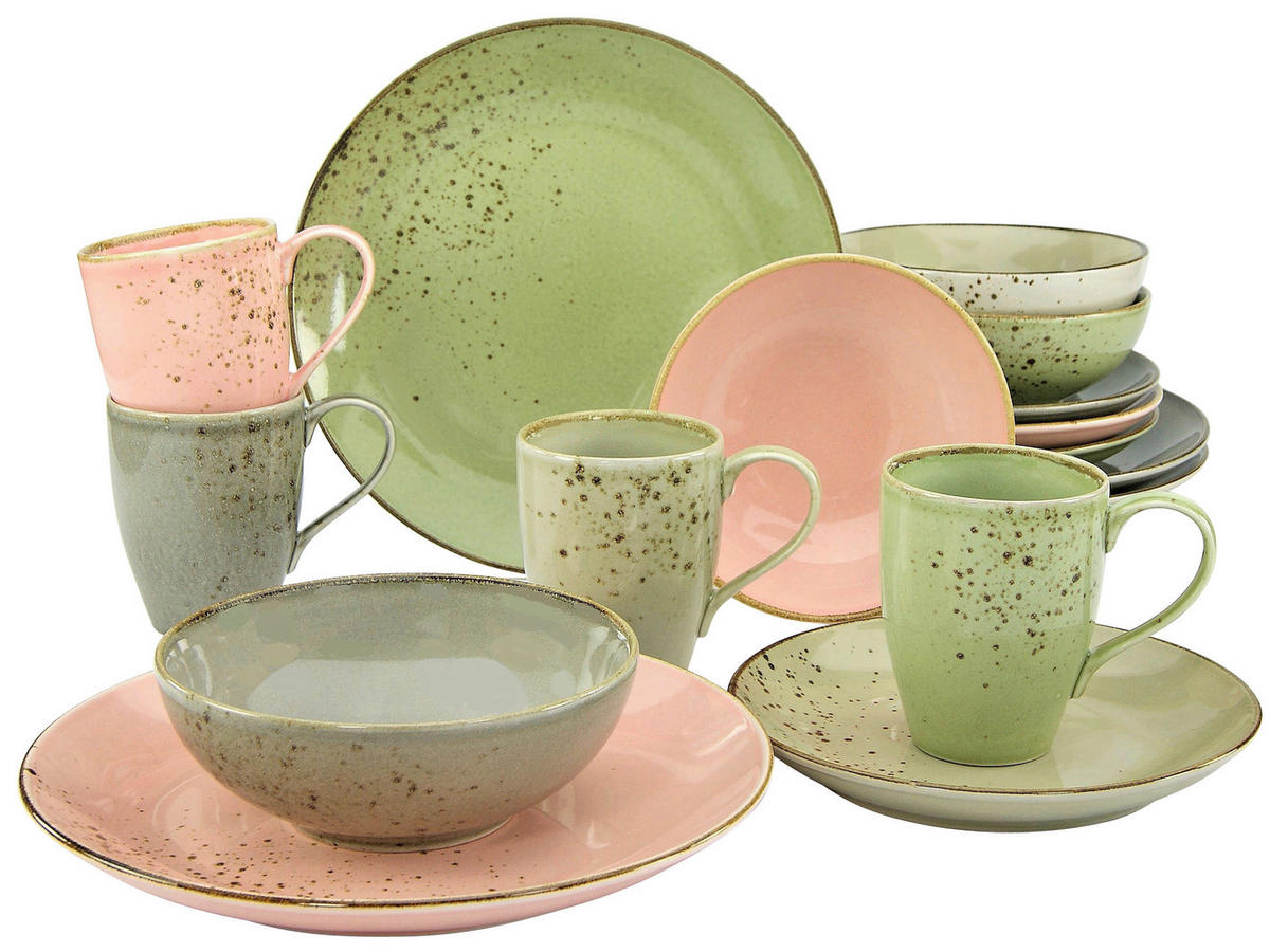 KOMBISERVICE Blau, Multicolor, Rosa, Mintgrün 16-teilig Nature Vintage Garden  - Blau/Multicolor, Trend, Keramik (34/31,5/33cm) - Creatable