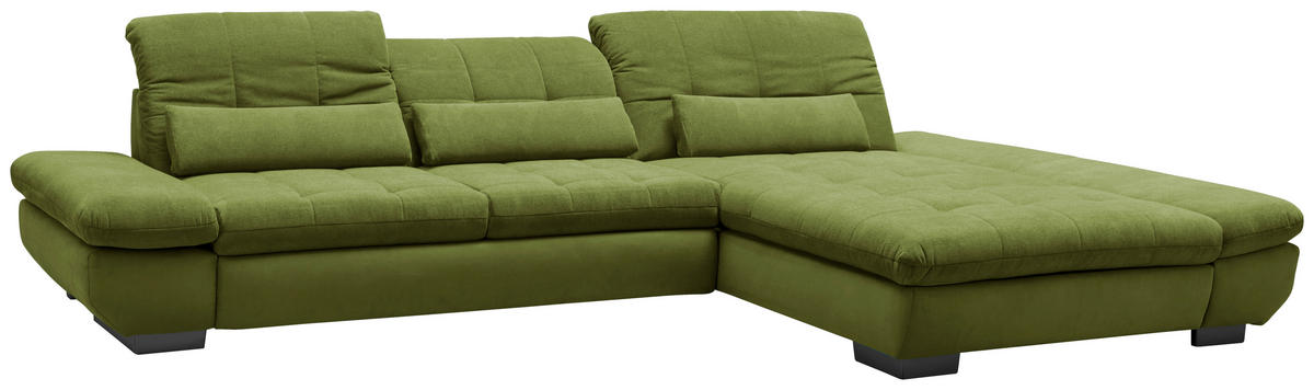 SEDEŽNA GARNITURA, gladka tkanina zelena  - črna/zelena, Design, kovina/tekstil (341/204cm) - Xora