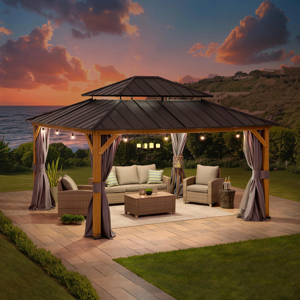 PAVILLON 390/320/450 cm   - Anthrazit/Naturfarben, Basics, Holz/Metall (390/320/450cm) - Modante