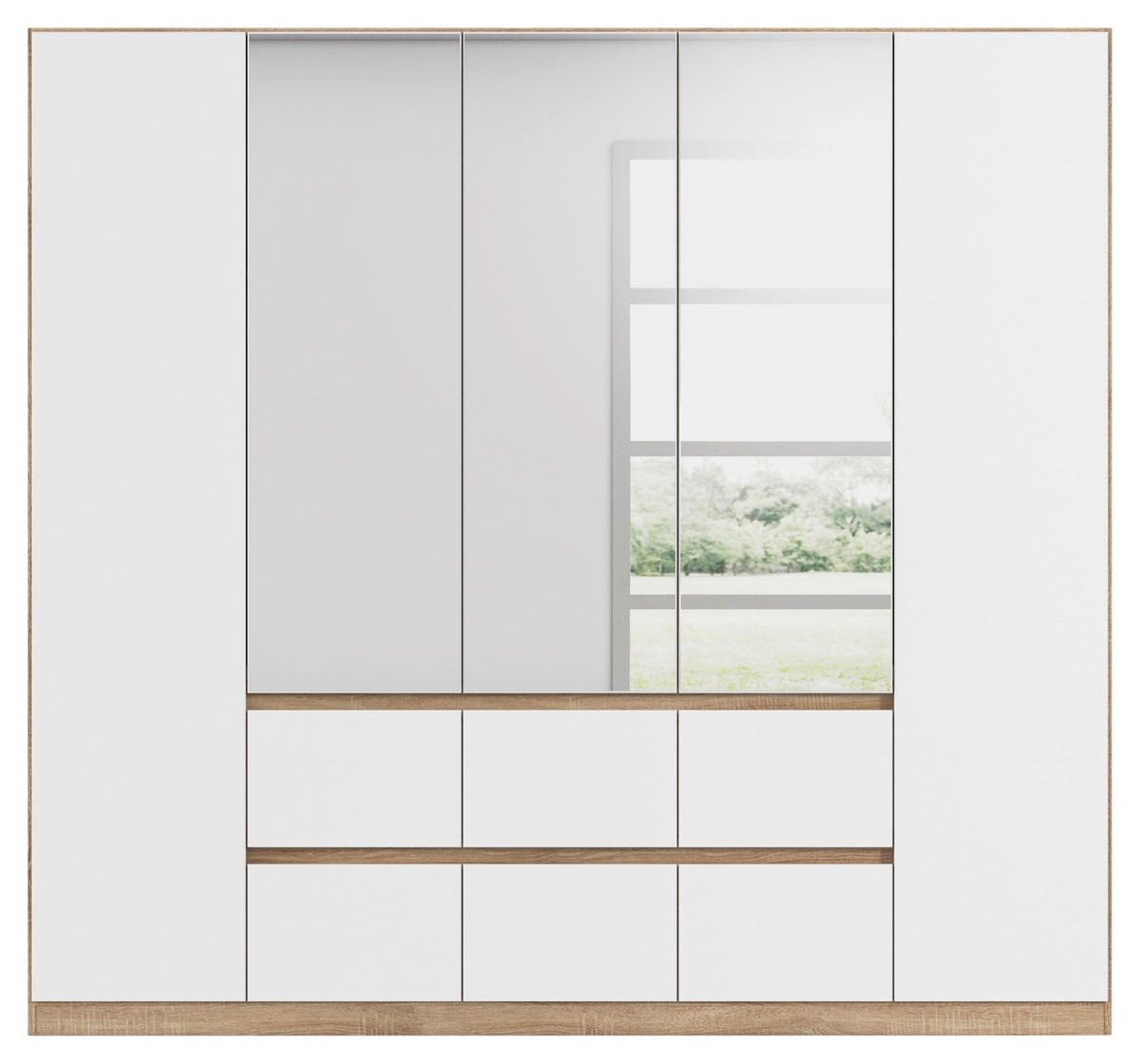 DREHTÜRENSCHRANK in Weiss, Eichefarben  - Weiss/Eichefarben, Basics, Holzwerkstoff (226/210/54cm) - Rauch Möbel
