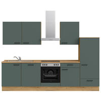 KÜCHENBLOCK 300 cm   in Eichefarben, Dunkelgrün  - Dunkelgrün/Eichefarben, MODERN, Holzwerkstoff/Metall (300cm) - Nobilia