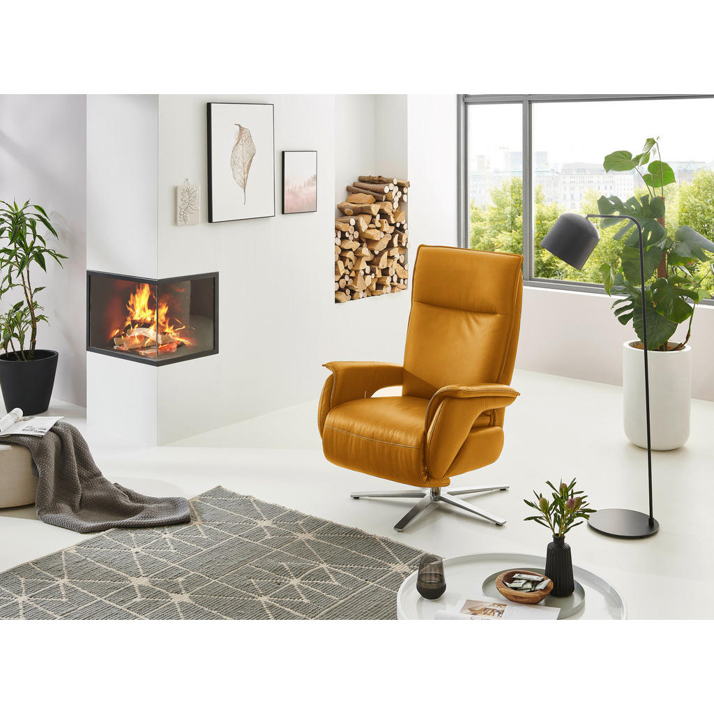 Thumbnail - Livetastic Relaxsessel, Currygelb, Leder, Echtleder, Nappaleder, 77x116x80 cm, Made in EU, Relaxfunktion, Wohnzimmer, Se...
