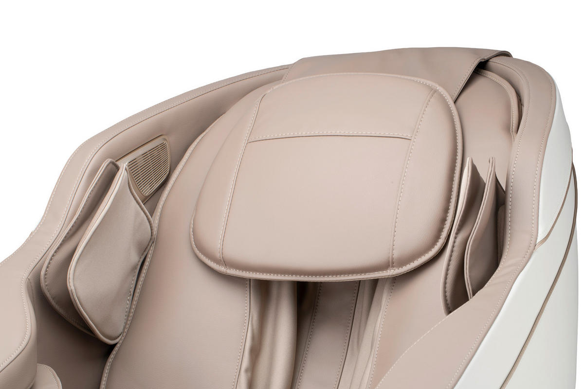 MASSAGESESSEL M Series  mit Lederlook Weiß, Hellbraun Relaxfunktion, Liegefunktion, Netzbetrieb, Massagefunktion, ausziehbare Fußstütze, automatische Rückholfunktion, Bluetooth-Lautsprecher, inklusive Armlehnen, Nackenkissen abnehmbar Rückenkissen, Nackenstütze, Sitzkissen, Relaxfunktion, Fußteilverstellung, Nackenkissen  - Hellbraun/Schwarz, KONVENTIONELL, Kunststoff/Textil (75,5/113/147,3cm) - Novel
