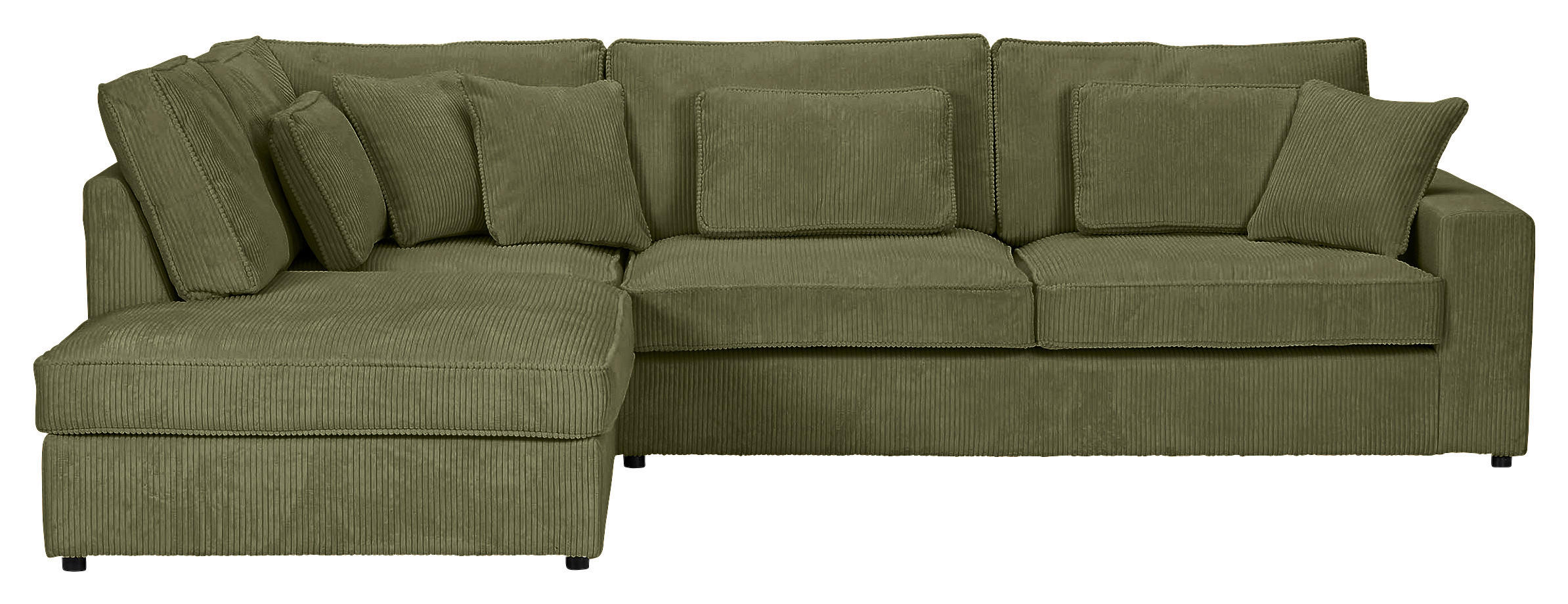 ECKSOFA  in Cord Olivgrün Zierkissen, Rückenkissen, Rücken echt  228/307 cm  - Schwarz/Olivgrün, MODERN, Kunststoff/Textil (228/307cm) - Carryhome
