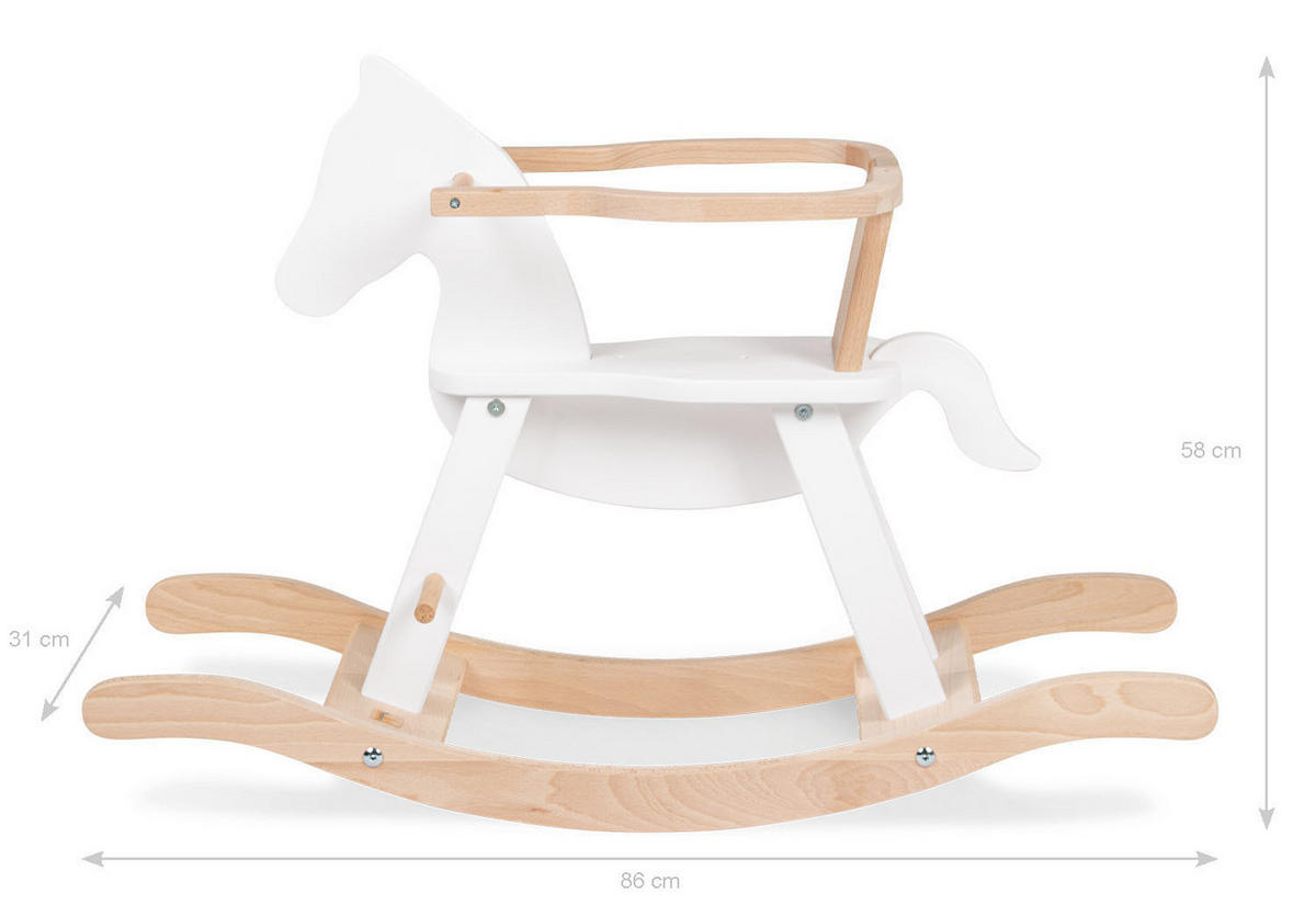 SCHAUKELPFERD - Weiß Hochglanz/Naturfarben, Basics, Holz (86/31/58cm) - Pinolino