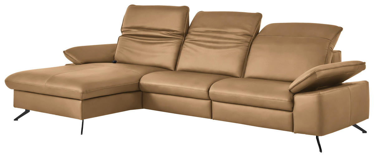 ECKSOFA  Echtleder Honig  - Schwarz/Honig, Design, Leder/Metall (169/307cm) - Beldomo Premium