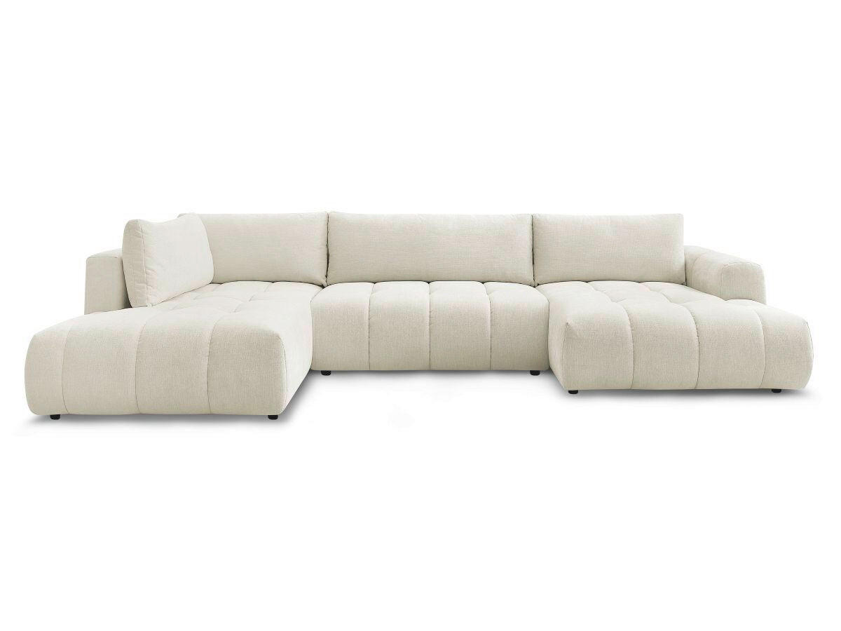 WOHNLANDSCHAFT  FUJI  Beige Leinenoptik  - Beige/Schwarz, MODERN, Kunststoff/Textil (204/377/160cm)