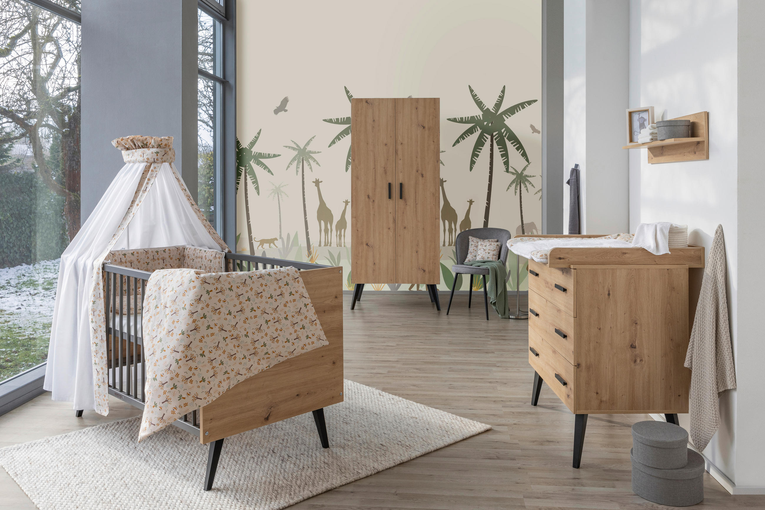 BABYZIMMER  - Anthrazit/Eiche Artisan, Basics, Holz/Holzwerkstoff - Schardt