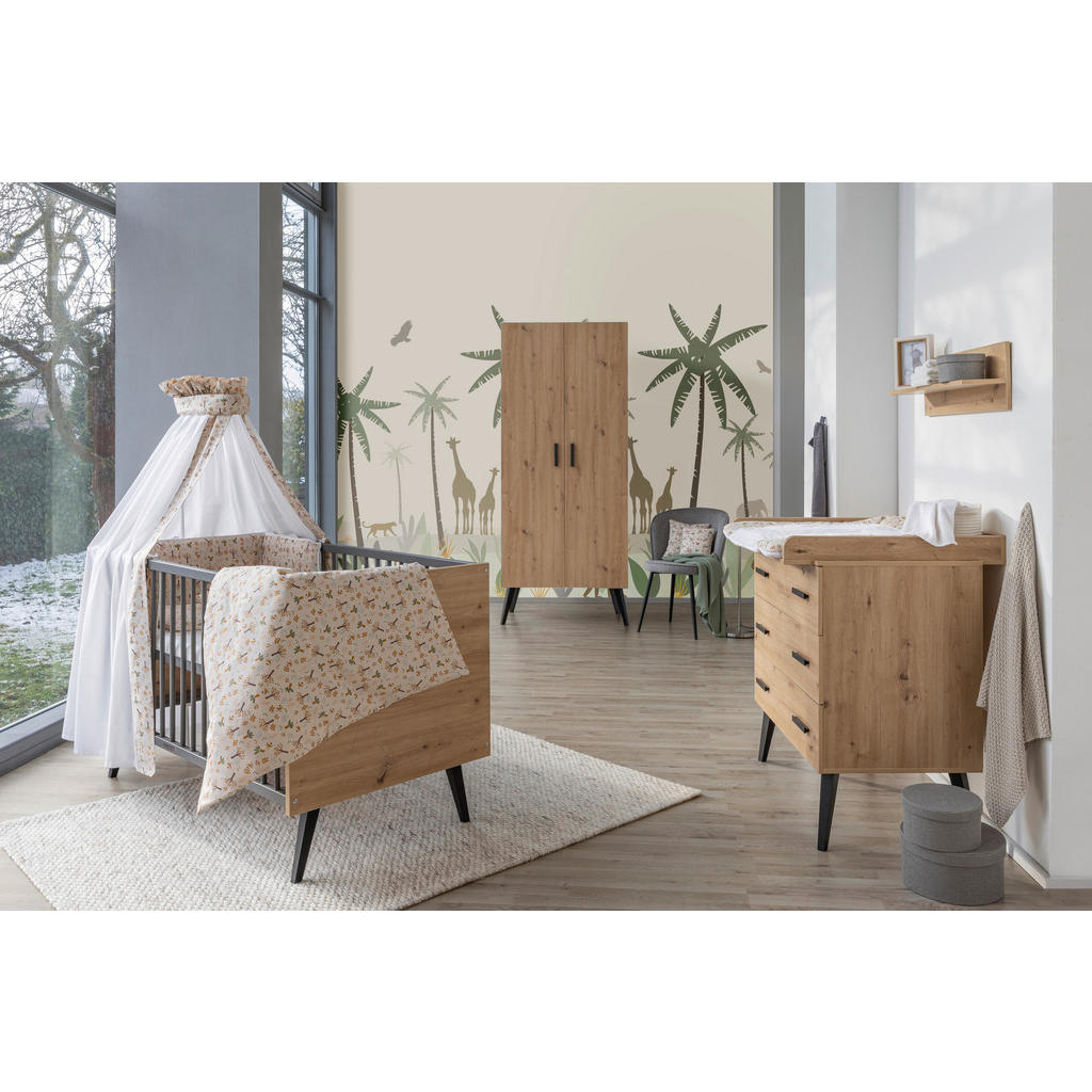 Thumbnail - Schardt Babyzimmer, Anthrazit, Eiche Artisan, Holz, Holzwerkstoff, Buche, 2 Fächer, 3 Schubladen, DIN EN ISO 14001, Schl...