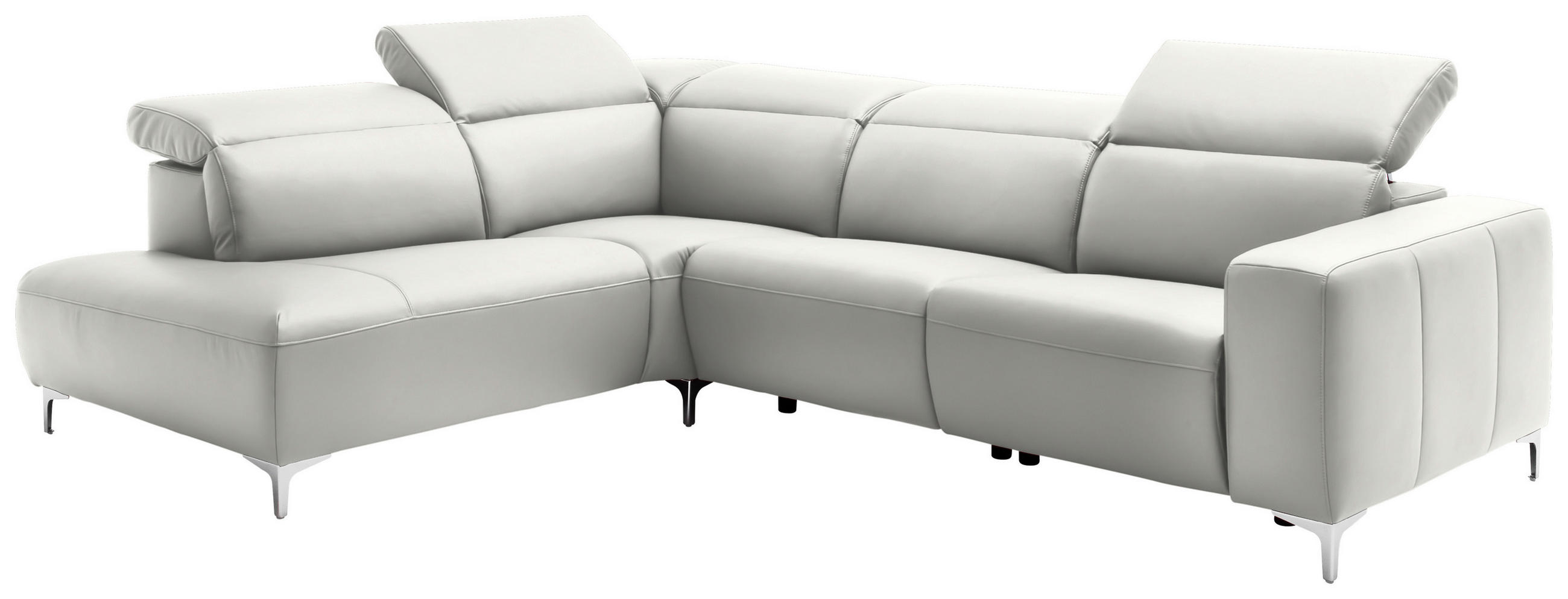 Thumbnail - Pure Home Lifestyle Ecksofa, Weiß, Leder, Echtleder, Rindleder, Uni, 4-Sitzer, Ottomane links, L-Form, 290x223 cm, Blaue...