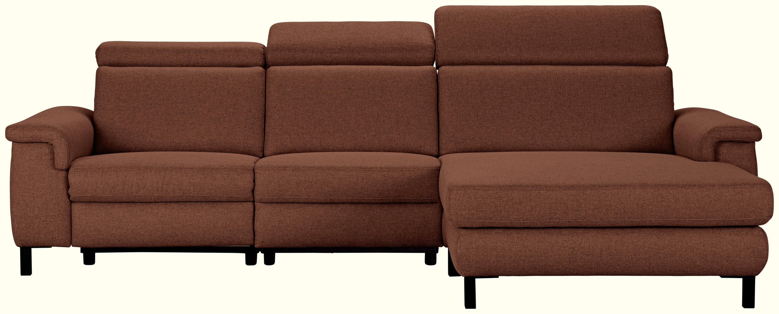 ECKSOFA Rostfarben Flachgewebe Rücken echt, Kopfteilverstellung  - Rostfarben/Schwarz, KONVENTIONELL, Textil/Metall (304/182cm) - Pure Home Comfort