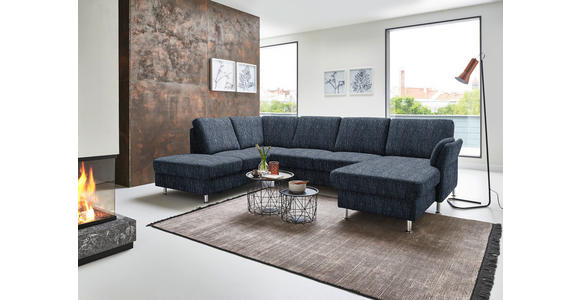 WOHNLANDSCHAFT in Flachgewebe Dunkelblau - Chromfarben/Dunkelblau, KONVENTIONELL, Textil/Metall (200/305/168cm) - Voleo